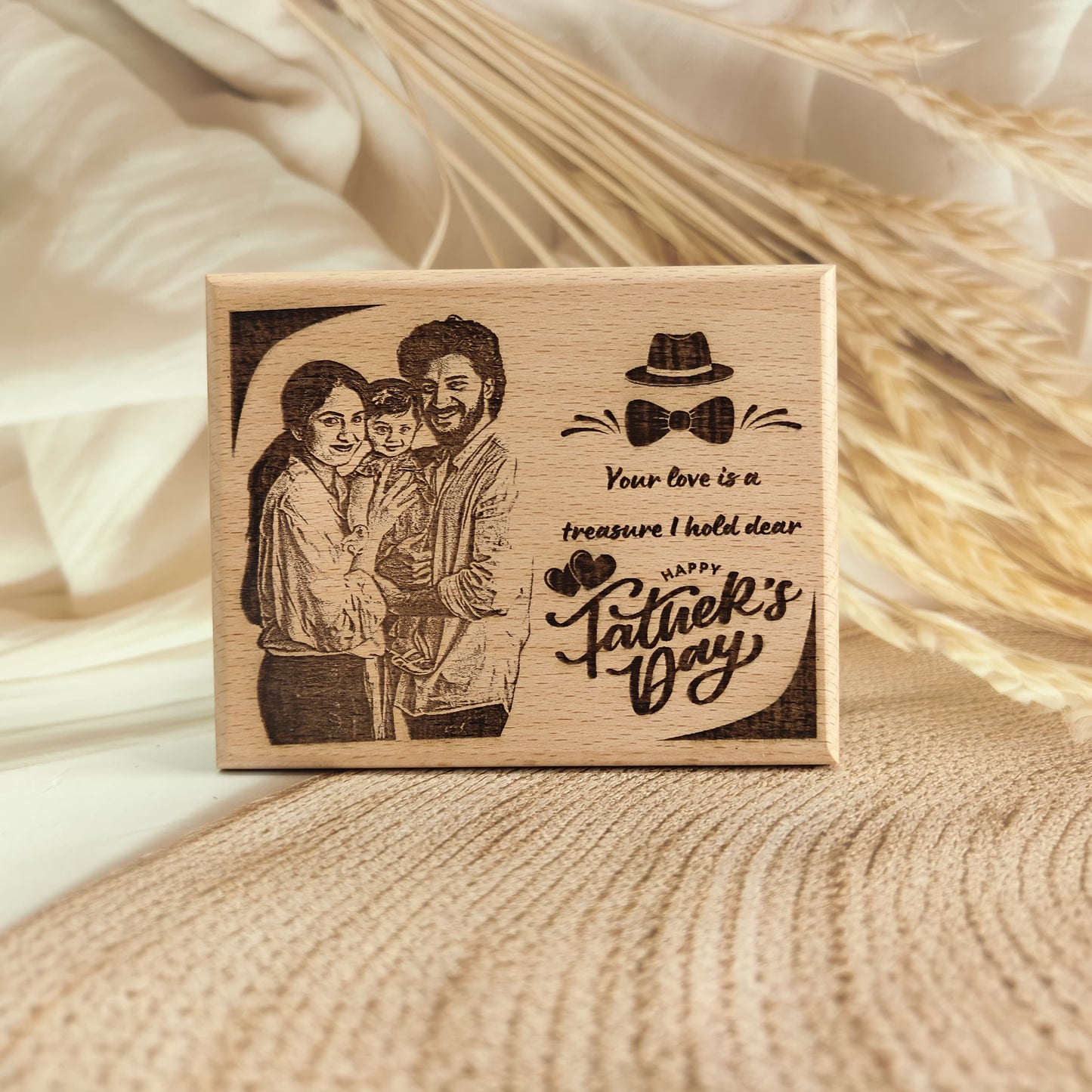 Personalised Happy Father's Day Engraved Wooden Photo Frame