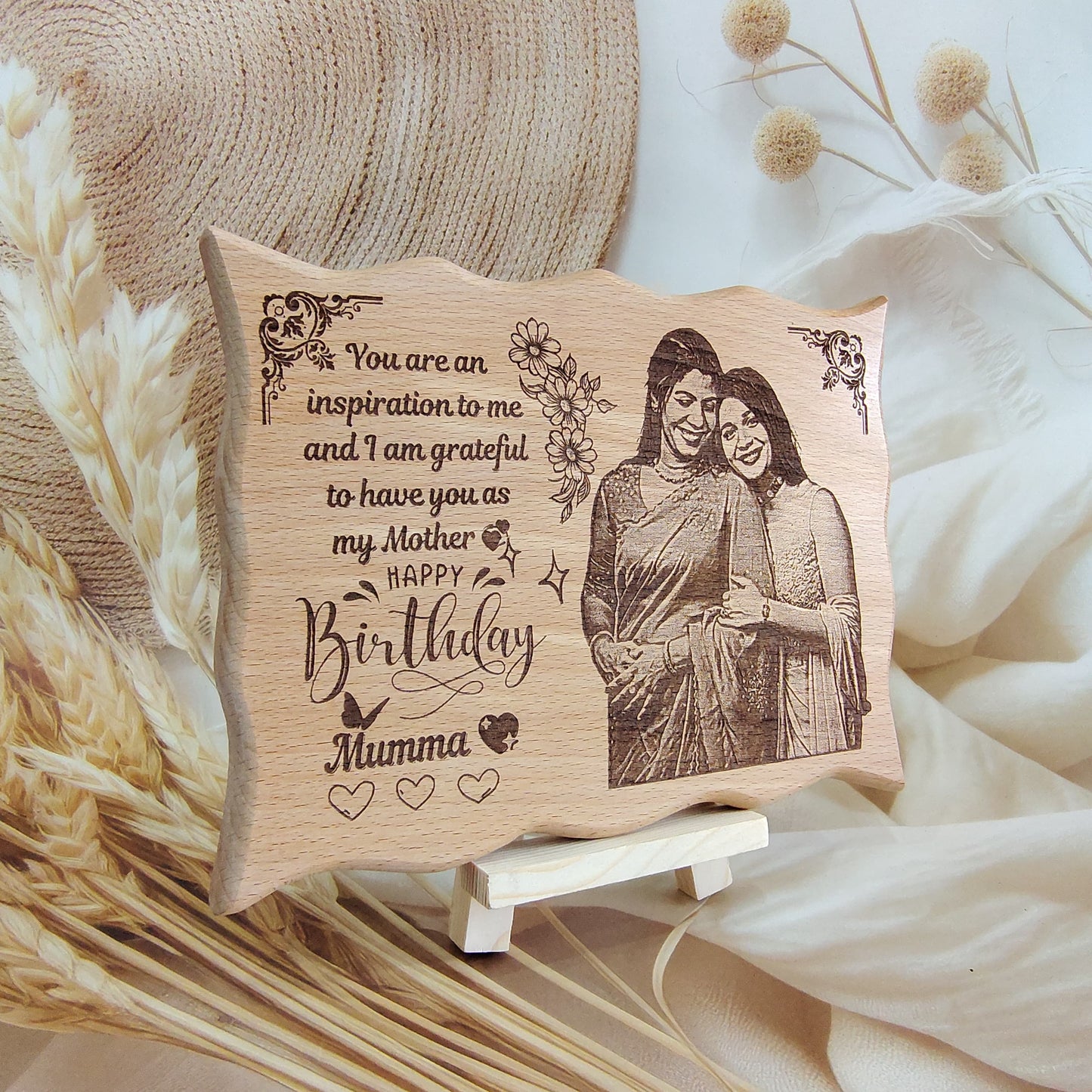Personalised Engraved Zig Zag Wooden Photo Frame with Wooden Stand