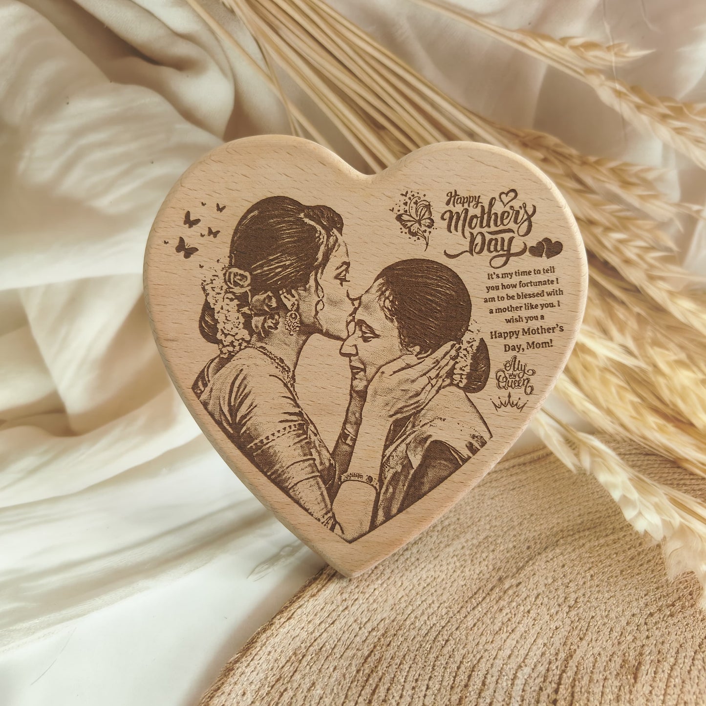 Heart Shape Engraved Wooden Photo Frame For Mother’s Day