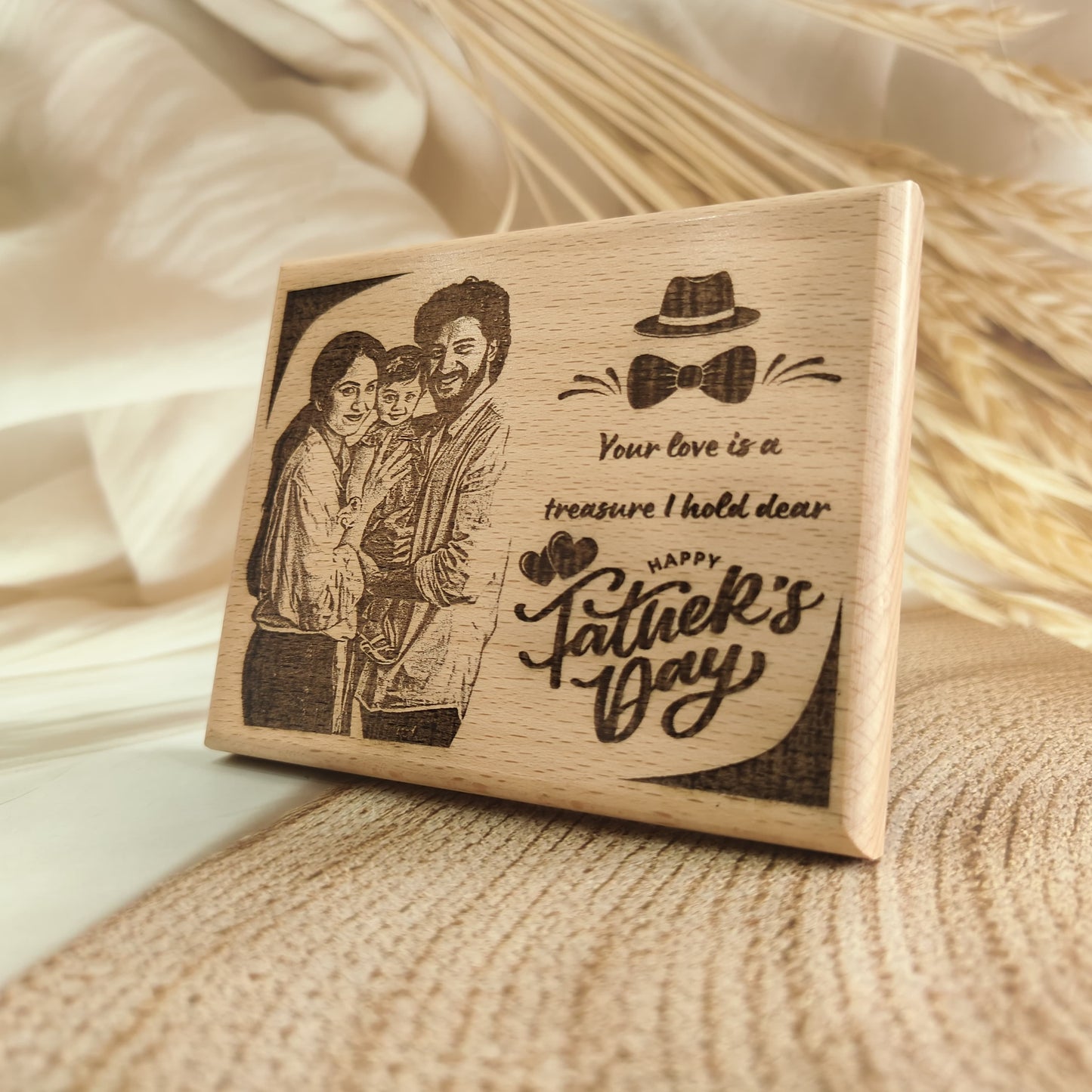 Personalised Happy Father's Day Engraved Wooden Photo Frame