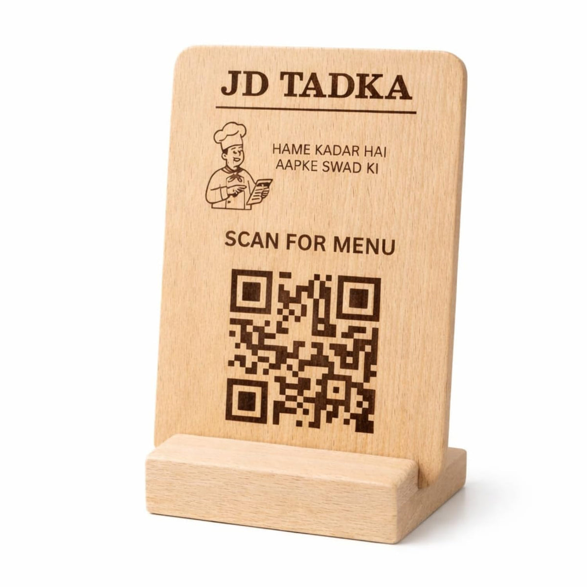 Customised Wooden QR Code Sign with Stand for Cafes