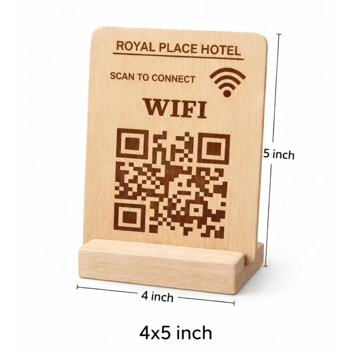 Customised Wooden QR Code Sign with Stand for Cafes
