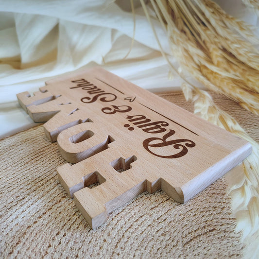 Personalized Engraved Home Shaped Wooden Plaque