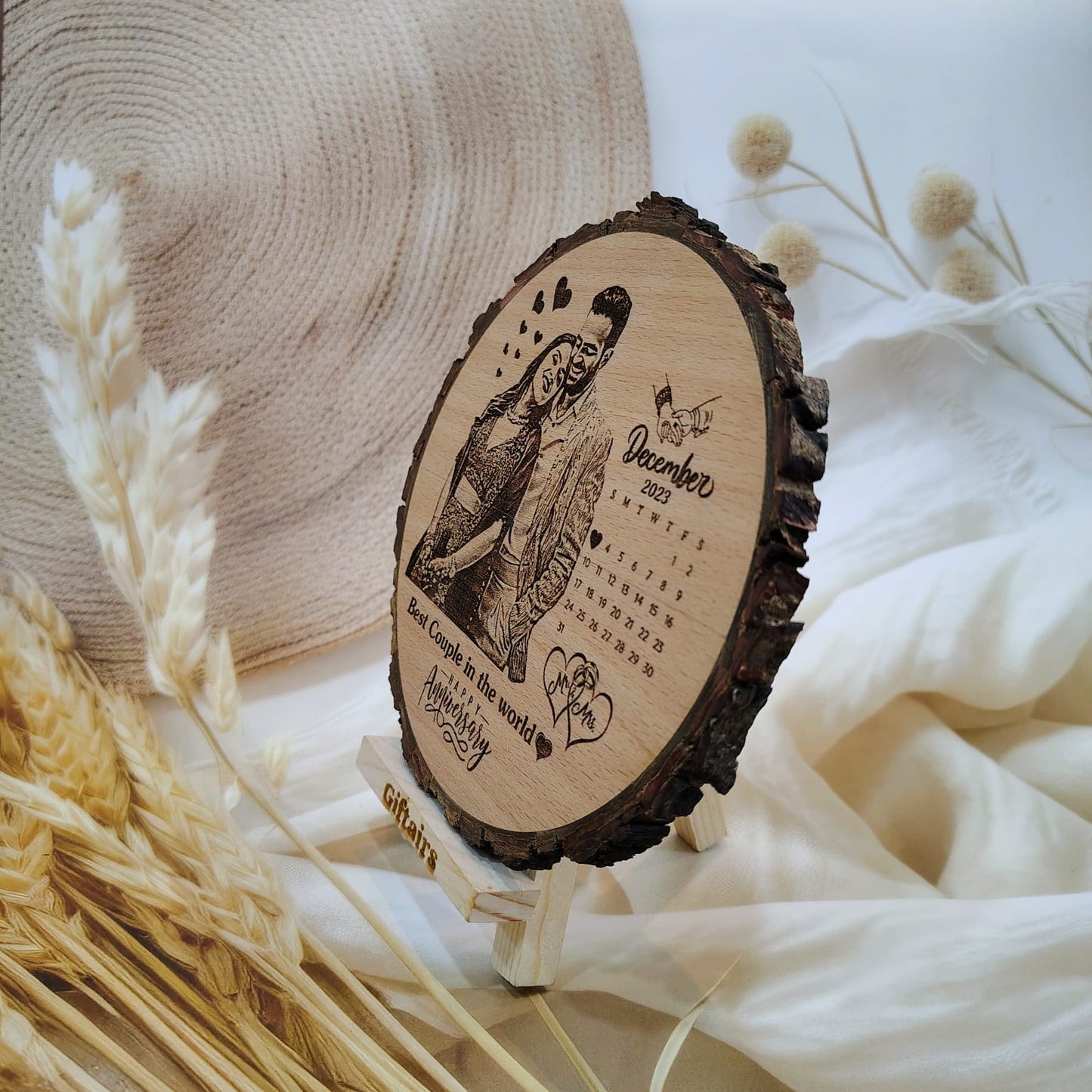 Customised Engraved Round Wooden Slice Photo Frame