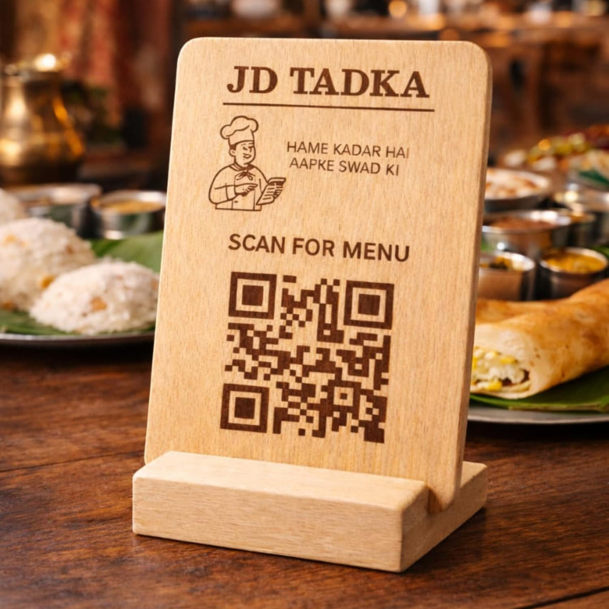 Customised Wooden QR Code Sign with Stand for Cafes