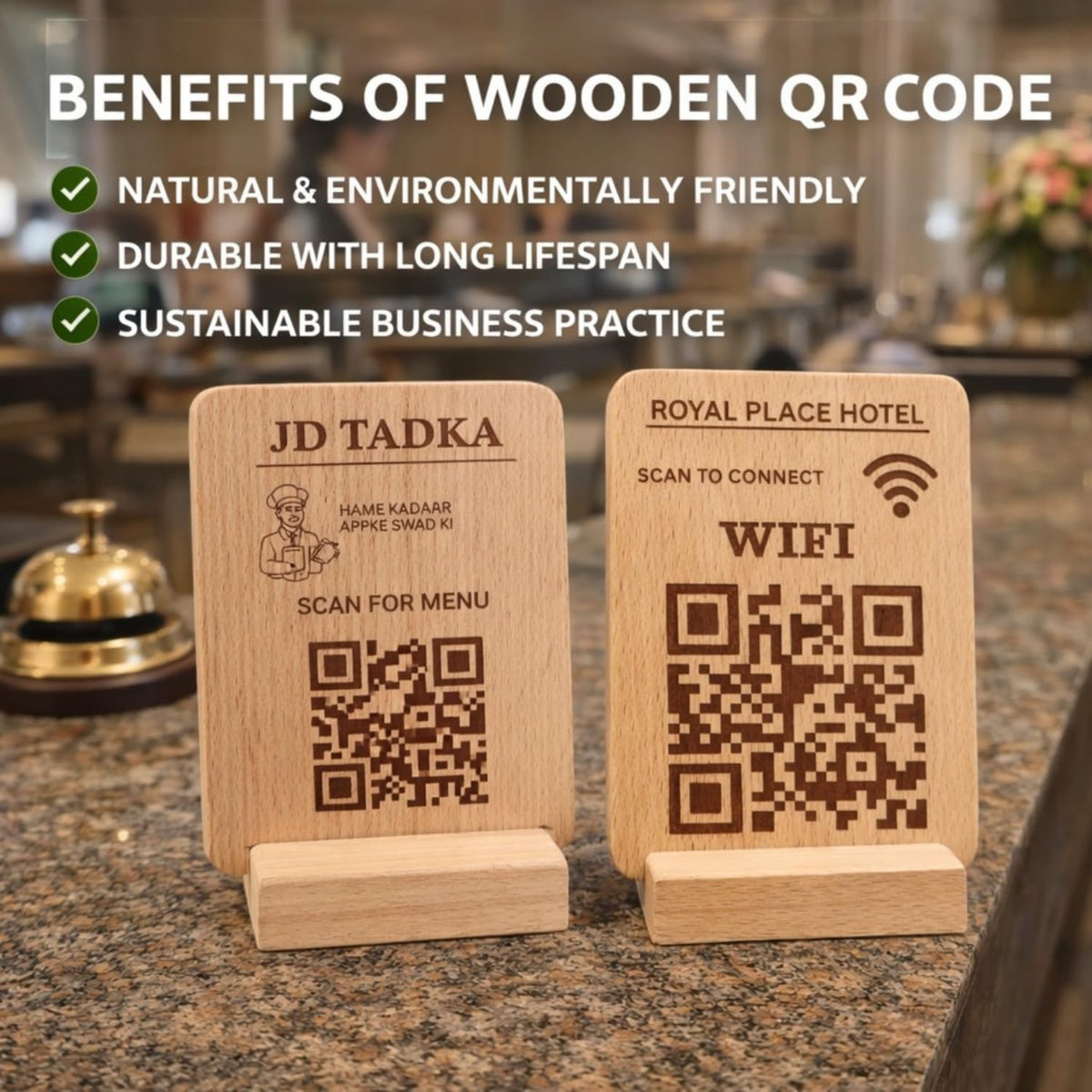 Customised Wooden QR Code Sign with Stand for Cafes