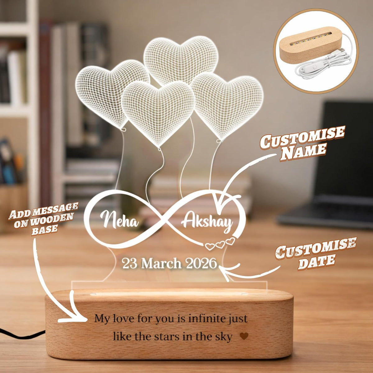 Personalised Couple LED Night Lamp Romantic Gift