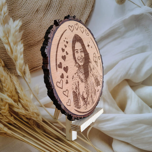 Personalized Engraved Round Wooden Slice Photo Frame