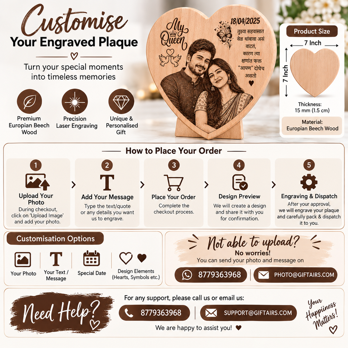 Personalized Heart Shape Wooden Photo Plaque
