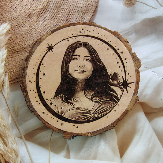 Personalized  Engraved Round Wooden Slice Customised Photo Frame