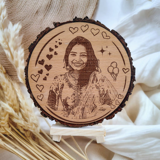 Personalized Engraved Round Wooden Slice Photo Frame