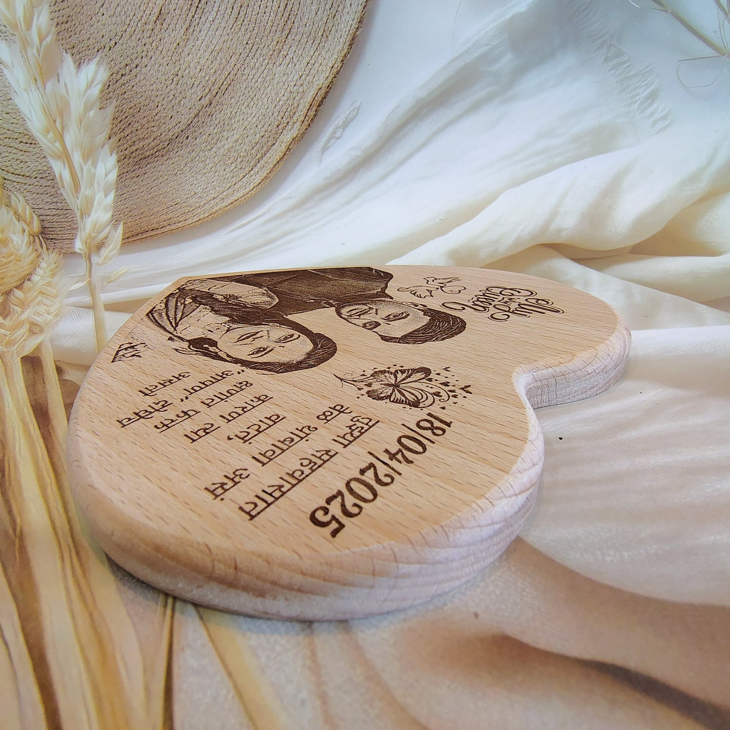 Heart Shape Engraved Wooden Photo Frame
