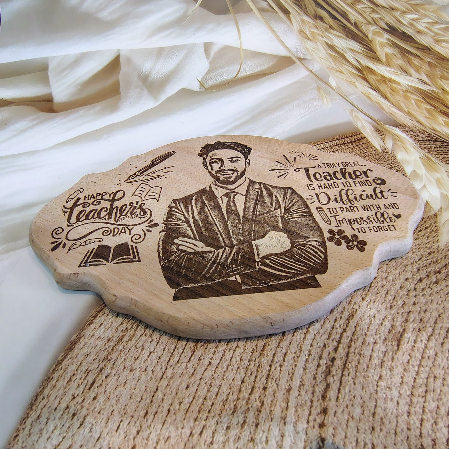 Happy Teacher's Day Unique Design Engraved Wooden Photo Frame