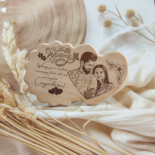 Personalized Engraved Heart with Flower Wooden Photo Frame