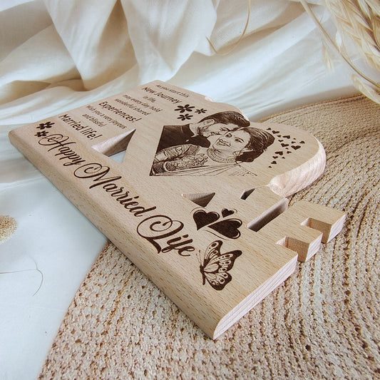 Personalized Engraved LOVE Shaped Wooden Photo Frame |Plaque