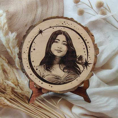 Personalized  Engraved Round Wooden Slice Customised Photo Frame