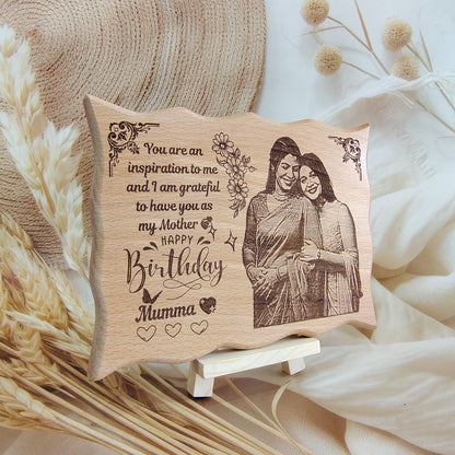 Personalised Engraved Zig Zag Wooden Photo Frame with Wooden Stand