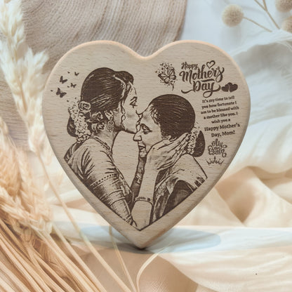 Heart Shape Engraved Wooden Photo Frame For Mother’s Day