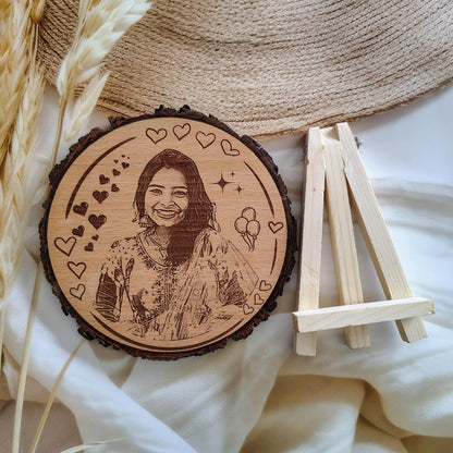Personalized Engraved Round Wooden Slice Photo Frame