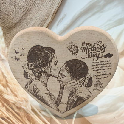 Heart Shape Engraved Wooden Photo Frame For Mother’s Day