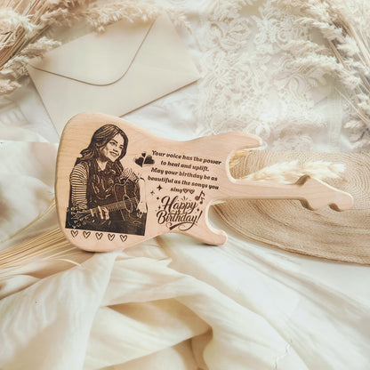 Personalized Engraved Guitar Shaped Wooden Photo Frame |Plaque