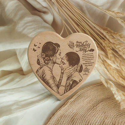 Heart Shape Engraved Wooden Photo Frame For Mother’s Day