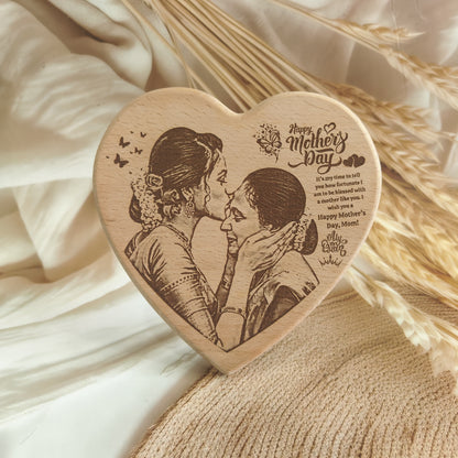 Heart Shape Engraved Wooden Photo Frame For Mother’s Day