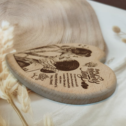 Heart Shape Engraved Wooden Photo Frame For Mother’s Day