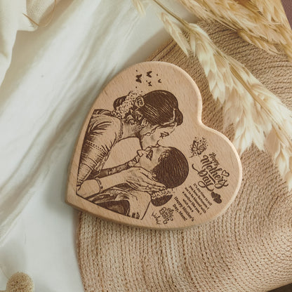 Heart Shape Engraved Wooden Photo Frame For Mother’s Day