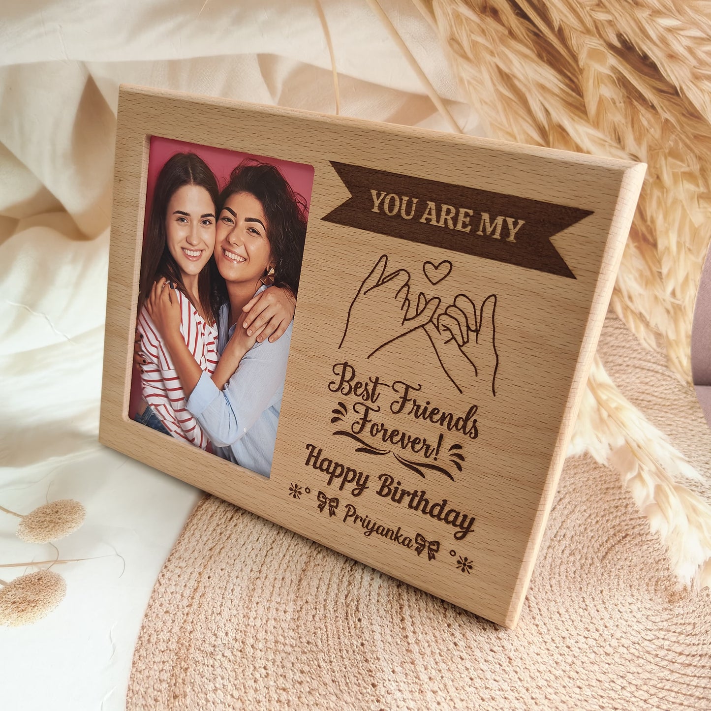 Customised Wooden Photo Frame with Engrave Message Tabletop, Best Gift for Best Friends Birthday