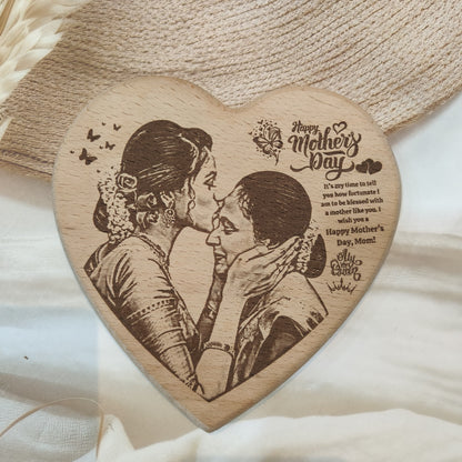 Heart Shape Engraved Wooden Photo Frame For Mother’s Day