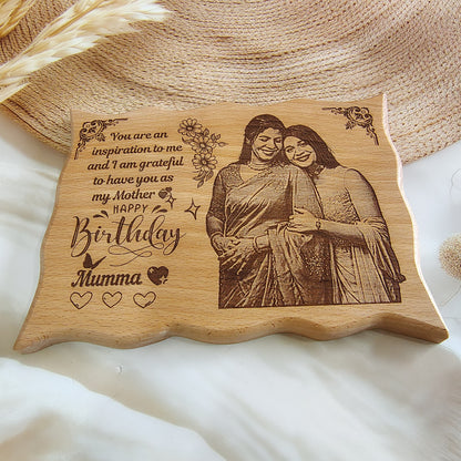 Personalised Engraved Zig Zag Wooden Photo Frame with Wooden Stand