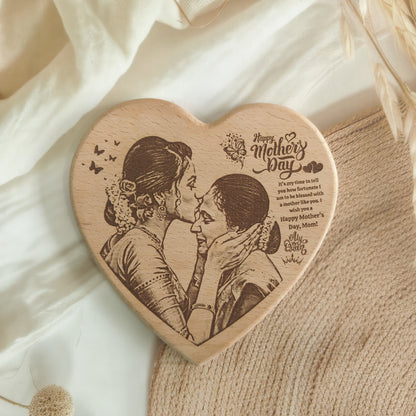 Heart Shape Engraved Wooden Photo Frame For Mother’s Day