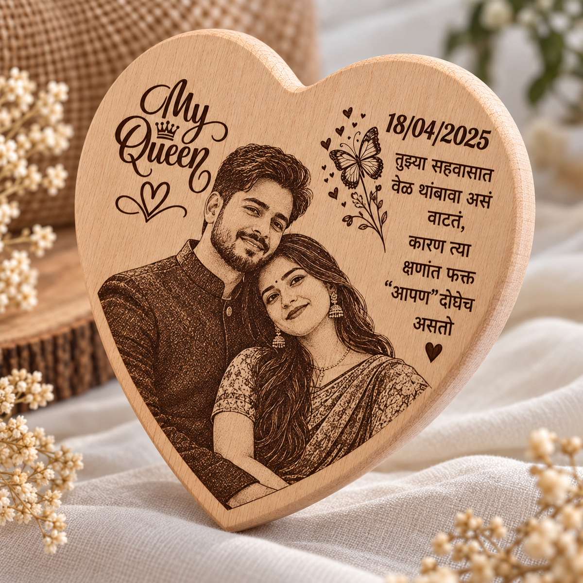 Personalized Heart Shape Wooden Photo Plaque