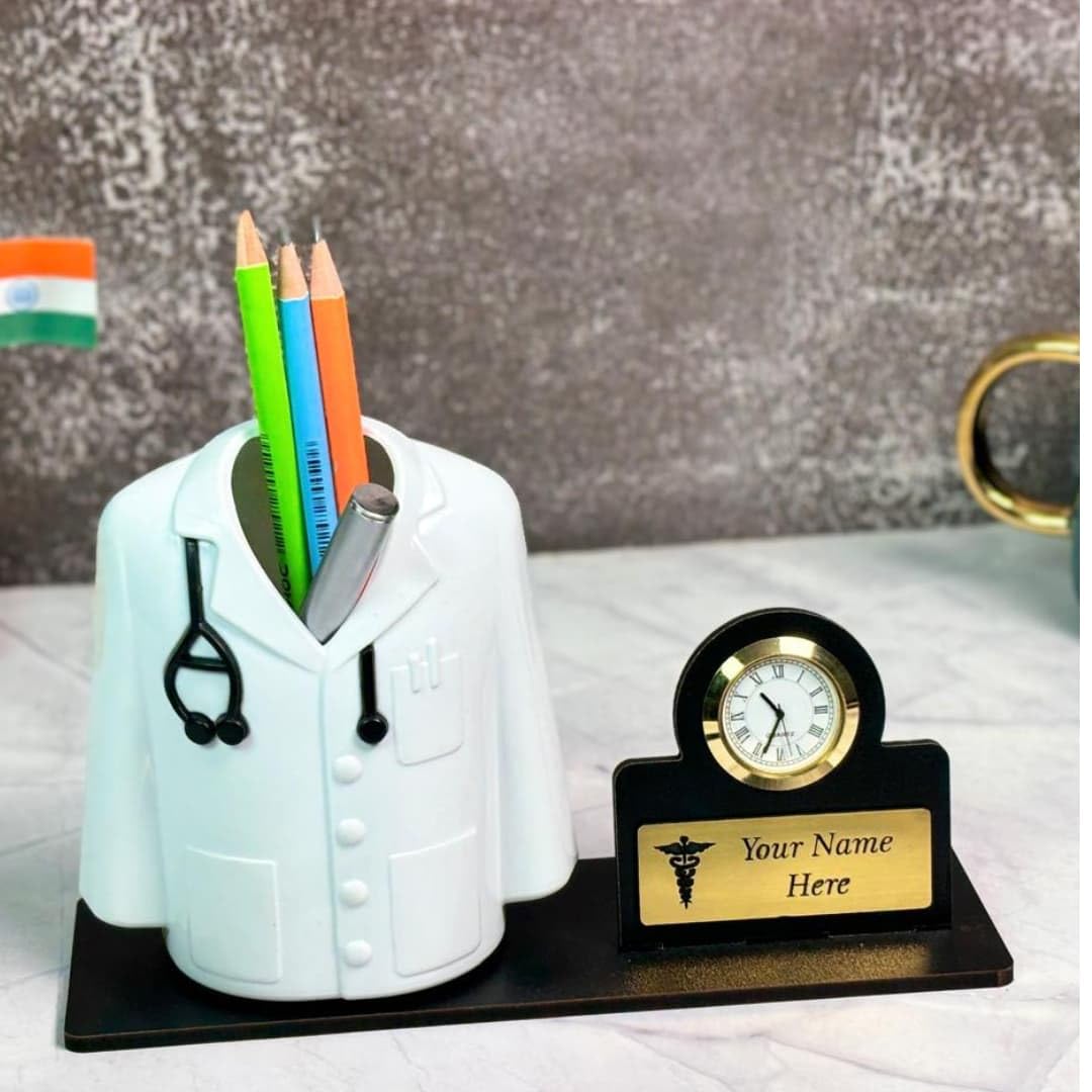 Personalised Doctor Desk Organizer with Clock Gift