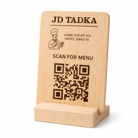 Customised Wooden QR Code Sign with Stand for Cafes