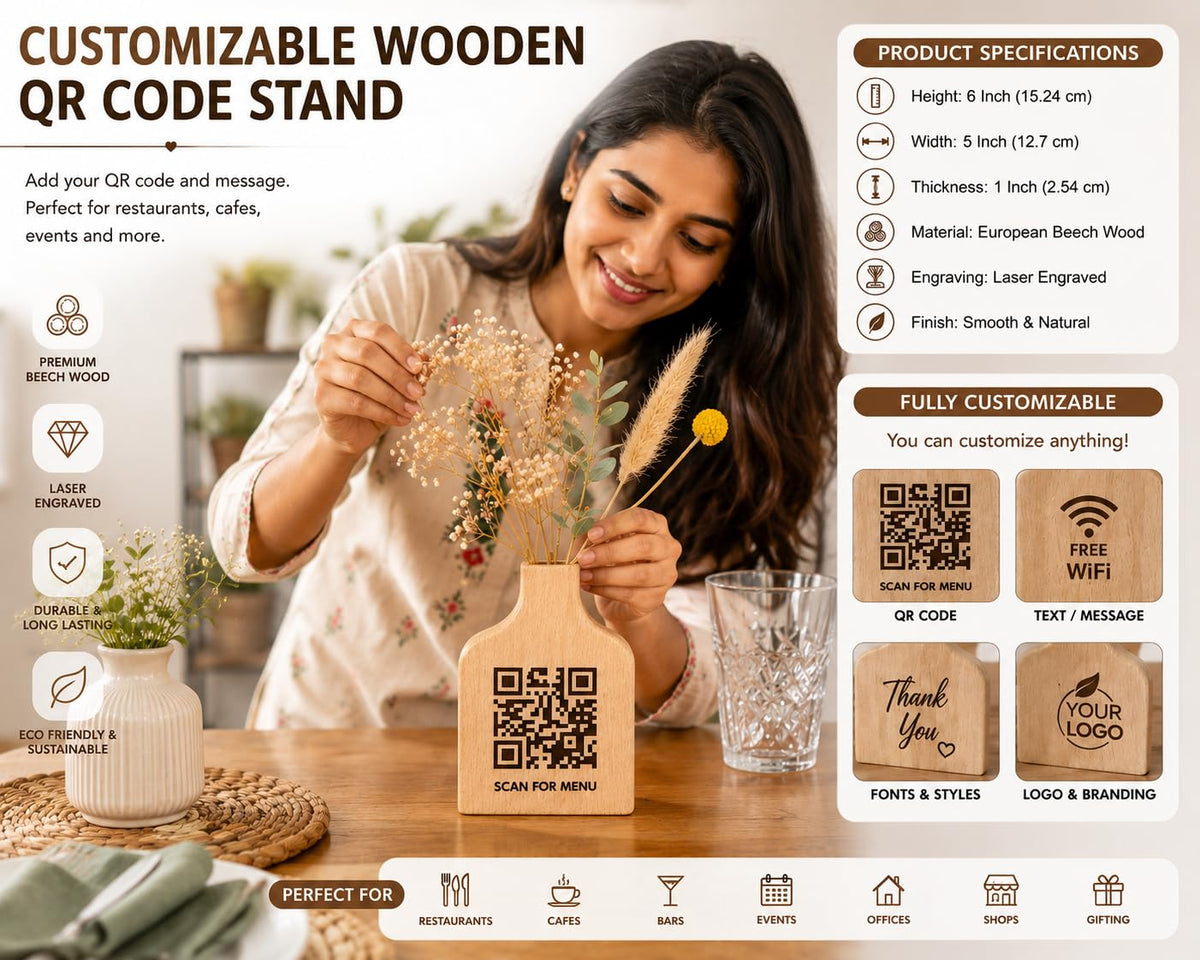 Customise Wooden QR Code Sign Logo with Stand