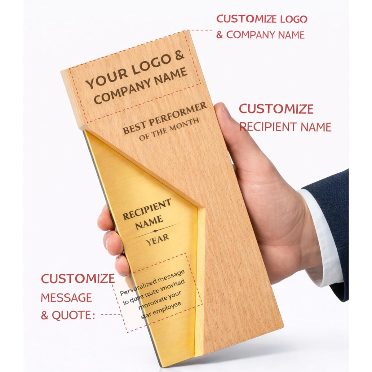 Personalised Corporate Award Trophy Beech Wood Gift