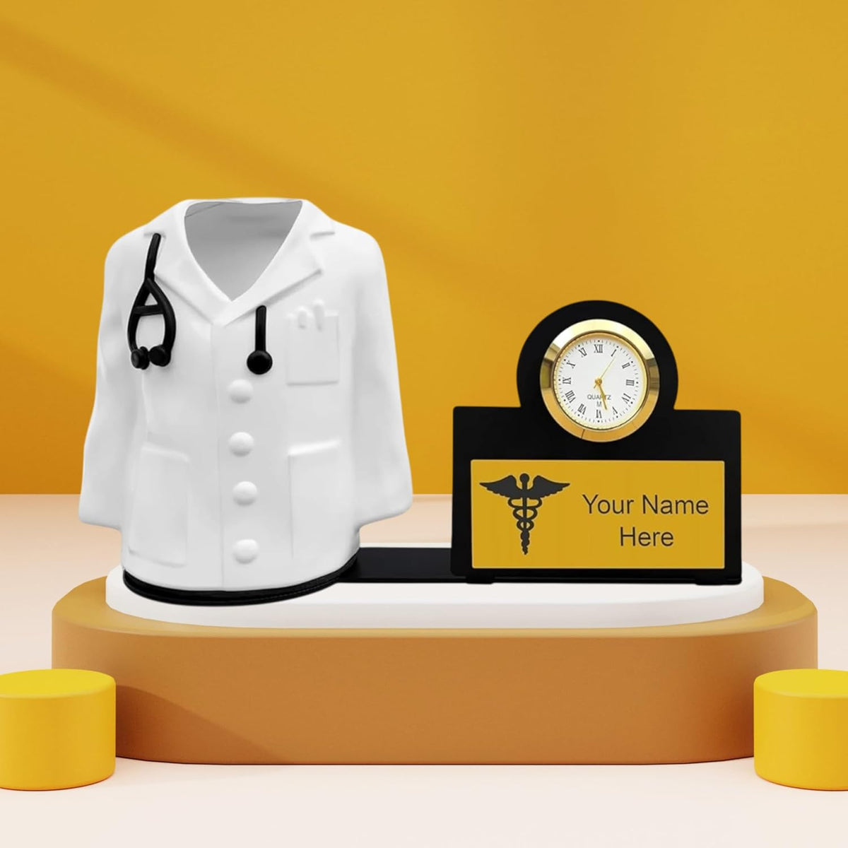Personalised Doctor Desk Organizer with Clock Gift
