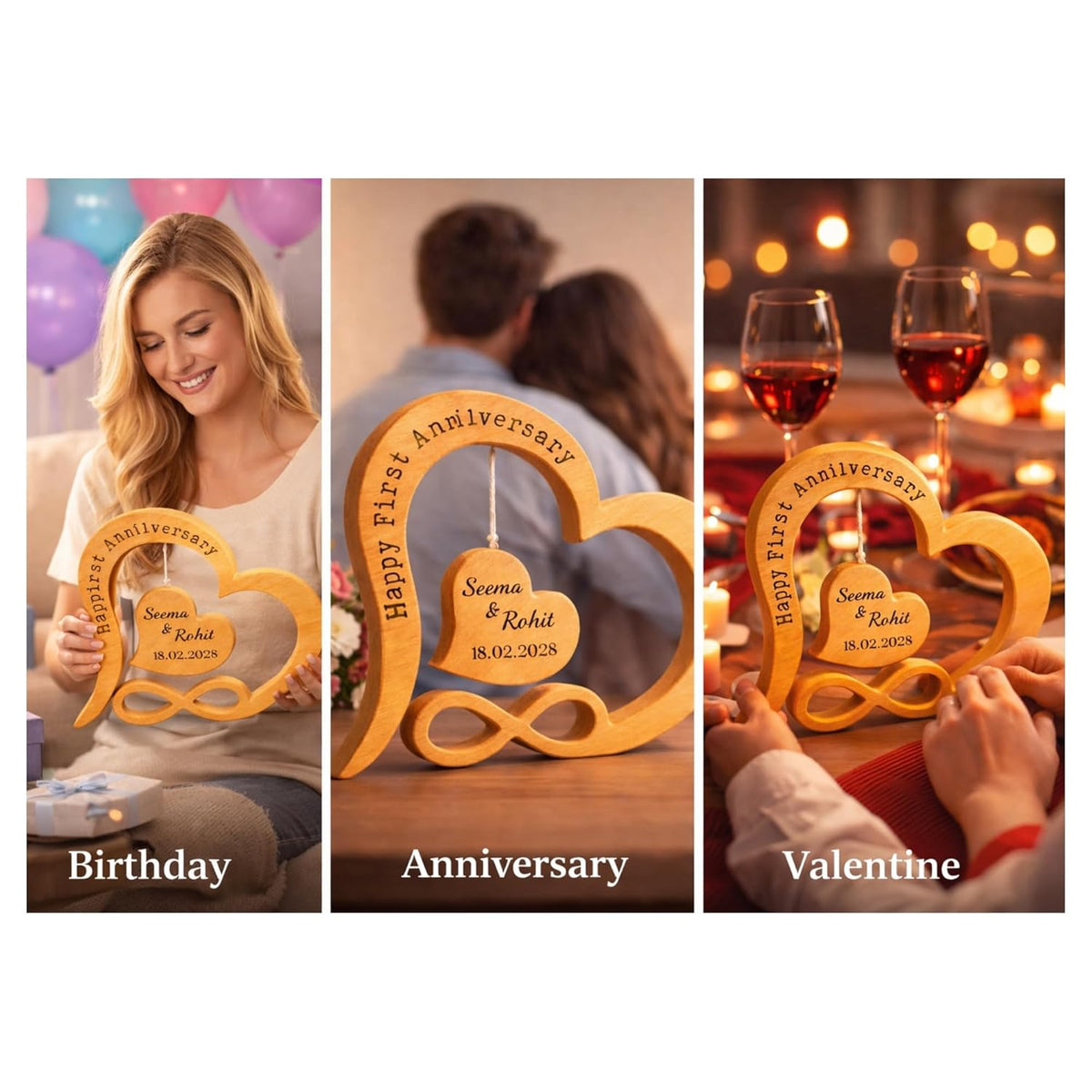 Personalised Wooden Anniversary Gift for Couples