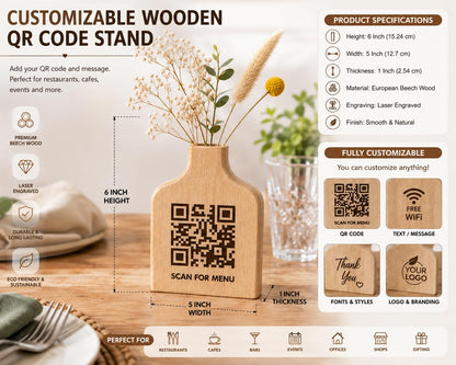 Customise Wooden QR Code Sign Logo with Stand