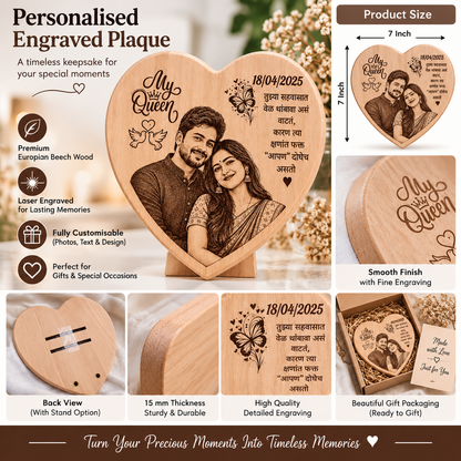 Personalized Heart Shape Wooden Photo Plaque