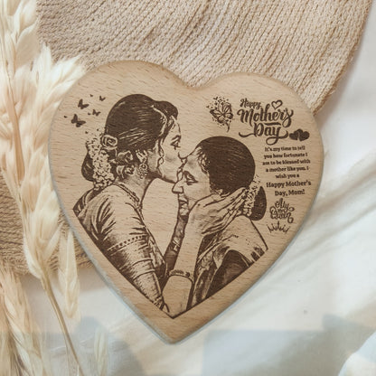 Heart Shape Engraved Wooden Photo Frame For Mother’s Day