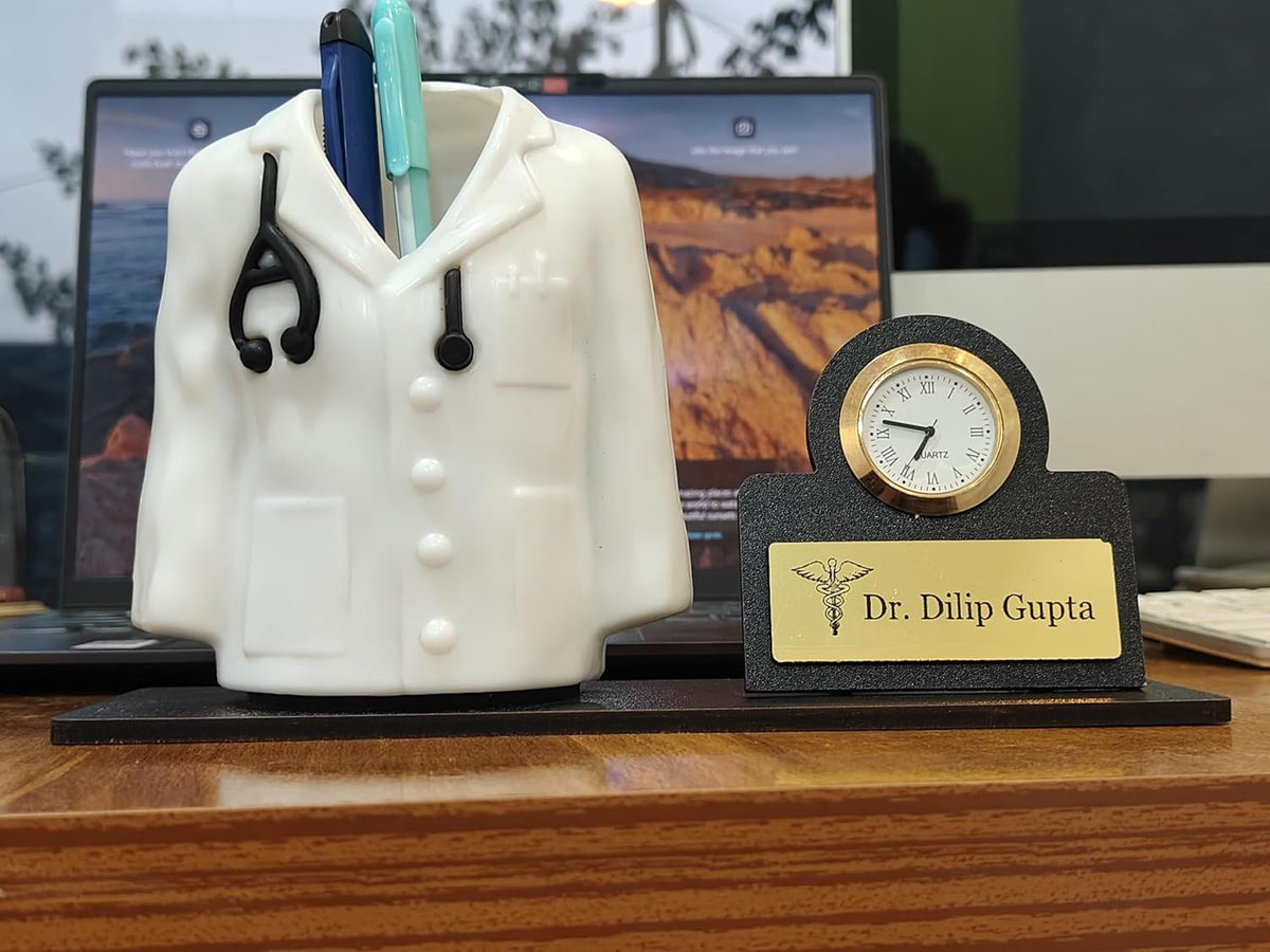 Personalised Doctor Desk Organizer with Clock Gift