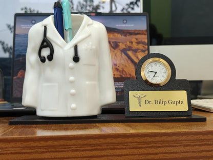 Personalised Doctor Desk Organizer with Clock Gift