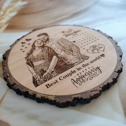 Customised Engraved Round Wooden Slice Photo Frame