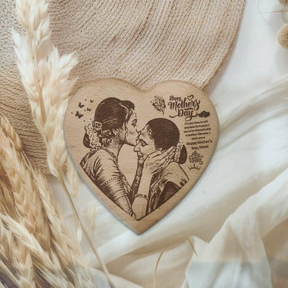 Heart Shape Engraved Wooden Photo Frame For Mother’s Day