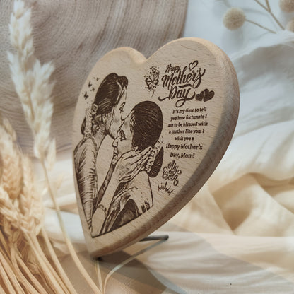 Heart Shape Engraved Wooden Photo Frame For Mother’s Day