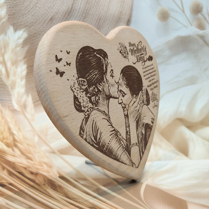 Heart Shape Engraved Wooden Photo Frame For Mother’s Day