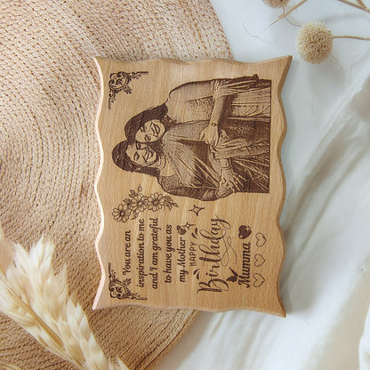 Personalised Engraved Zig Zag Wooden Photo Frame with Wooden Stand